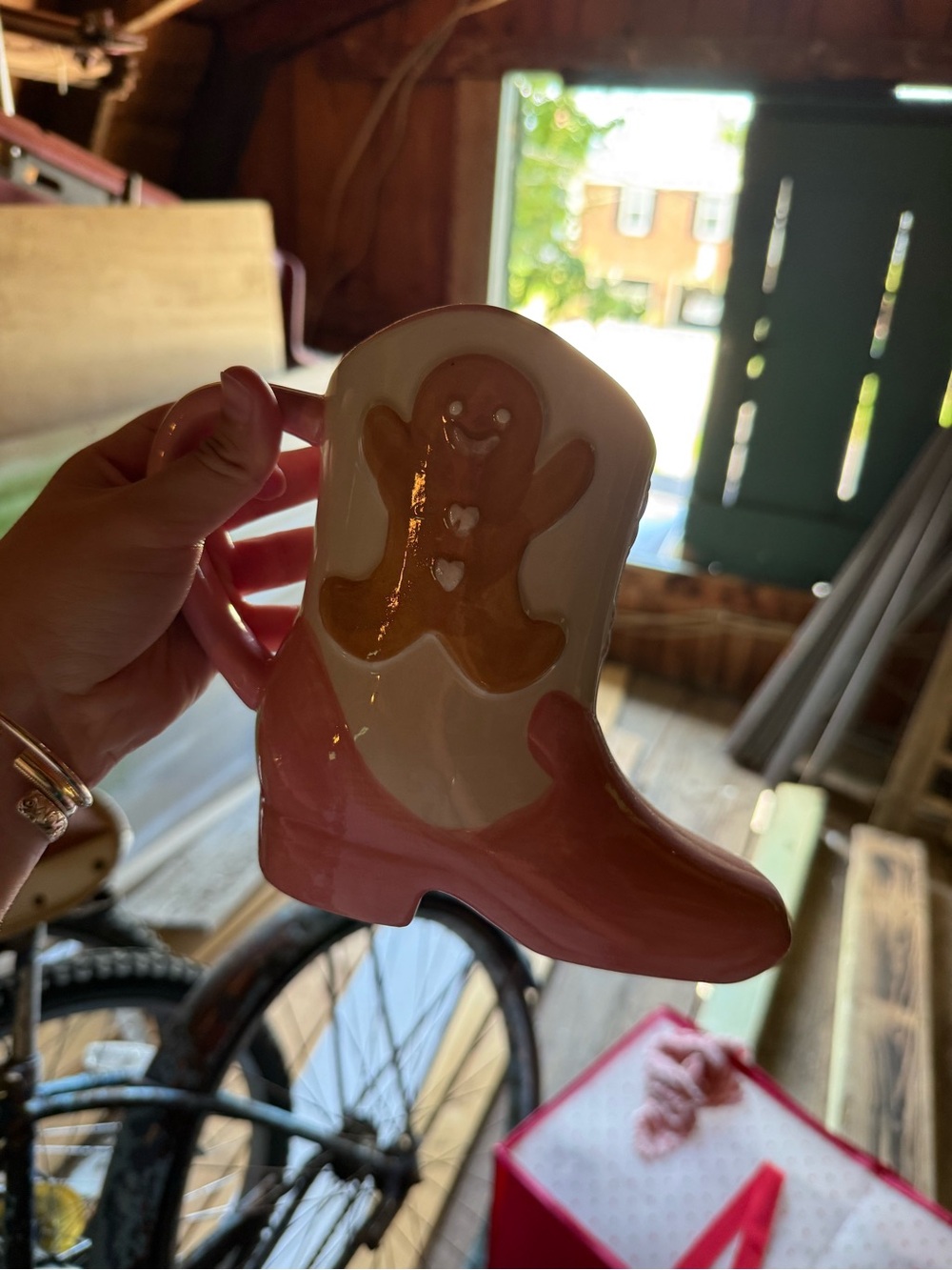 Women’s Pink Boot-Shaped Mug with Gingerbread Accent